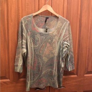 Susan Lawrence green Floral top size 1X new